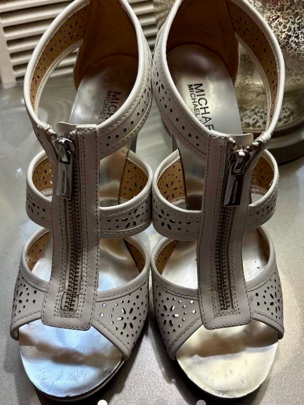 MICHAEL Michael Kors Ivory Perforated Zip-Front Heels